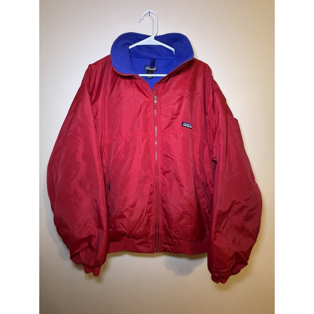 Vintage Patagonia Fleece Bomber Jacket Mens Large Red Full Zip 90s Retro Hiking
